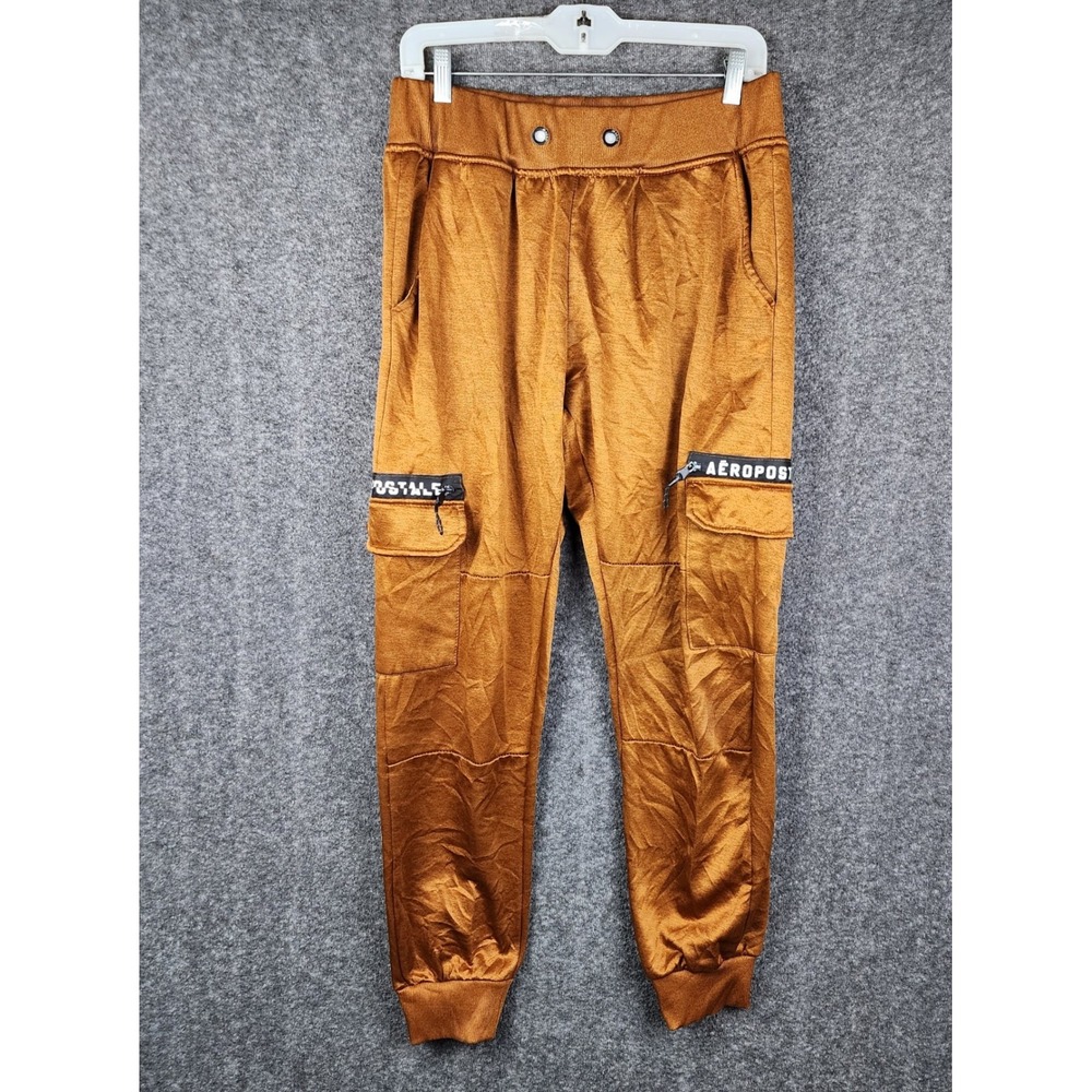 Aeropostale Cargo Joggers Mens Large Brown Logo Taping Fleece Pants